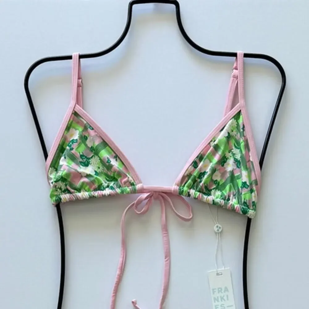 Frankies Bikinis Lumia Plaid Triangle Bikini Top - Baby Daisy - L - NWT